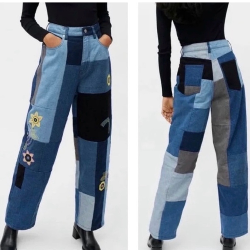 BDG Women's Patchwork Boot Cut Jeans - Blue and Black